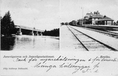 Vykort med järnvägsbron och järnvägsstationen