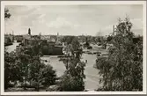 Stadsvy med hamnen i Norrköping.