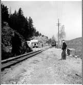Linjen vid Båtsjön med grävmaskin och dumpers 1962.