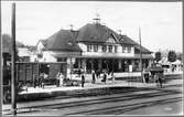 Hultsfred järnvägsstation, viktig knutpunkt för järnvägen och smalspåret. Godsvagn, Nässjö - Oskarshamns Järnväg, NOJ G 481.