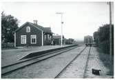 Järnvägsanställd och barn vid Skedalaheds station