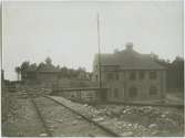 Byggnation av järnväg vid Södertälje Södra station. Statens Järnvägar, SJ.