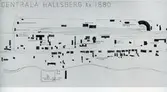 Ritning över centrala Hallsberg.