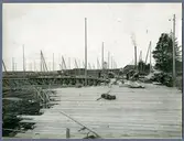 Slipersfaktoriet Piteå. Transportbanorna under byggnad.