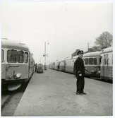 Nedläggning Lund-Trelleborgs Järnväg, Svedala Station. Statens Järnvägar, SJ Ybo6 1128 står på plattformen.
