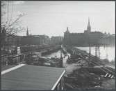 Stockholm Centralstation. Byggnadsarbete på nya bron över Riddarfjärden. Sträckan mellan Stockholm C och Riddarholmen.