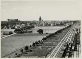 Flygbild över godsbangården i Uppsala.