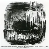 Sprängningsarbete för sammanbindningsbanan på linjen mellan Södra och Norra Tunnelmynningen.