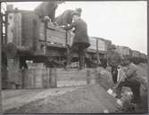 Användning av grussläpa vid bellastningsarbetet sommaren 1912.
Gällivare-Porjus.
