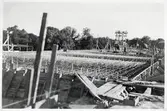 Byggnationen av ny järnvägsviadukt över Norrtullsgatan. Gjutning av brobana.