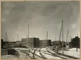 Statens Järnvägars slipersfabrik, Piteå.
Räls på brygga till upplagsplats med sågat virke.
