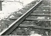 Del av bangården efter olyckan 1956-03-29 då tåg 93, 'Nordpilen, spårade ur vid Granbo station.