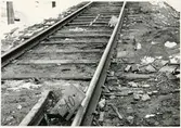 Del av bangården efter olyckan 1956-03-29 då tåg 93, 'Nordpilen, spårade ur vid Granbo station.