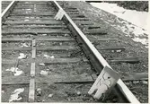 Del av bangården efter olyckan 1956-03-29 då tåg 93, 'Nordpilen, spårade ur vid Granbo station.