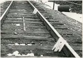 Del av bangården efter olyckan 1956-03-29 då tåg 93, 'Nordpilen, spårade ur vid Granbo station.