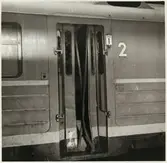 Skador på A-vagnen efter olycka vid hållplatsen Arket 1951.