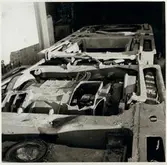 Skador på motorboggie på A-vagnen efter olycka vid hållplatsen Arket 1951.