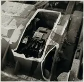 Skador på motorboggie på A-vagnen efter olycka vid hållplatsen Arket 1951.