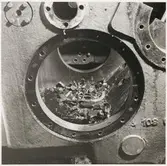 Skadad riktningsväxel från Statens Järnvägar, SJ T2 83  augusti 1959.