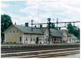 Ursprunglig stavning ELMHULT. 
Stationen anlades 1862. Efter brand 24 december 1878 ombyggdes stationshuset. 1921 tillbyggdes norra och södra ändarna, varvid plats bereddes för postkontoret i stationens södra del. Envånings stationshus i sten.