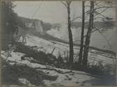 Dubbelspårsbanbyggnad Göteborg - Alingsås. Sprängningen vid sjön Stora Sävelången, väster om Norsesund, den 29:e mars 1916.