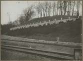 Dubbelspårsbanbyggnad Göteborg - Alingsås. Stödmurar vid herrgården i Jonsered, år 1916.