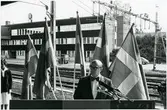 Från invigningen av eldriften på linjen Borlänge - Mora. Invigningstal på Borlänge centralstation.
