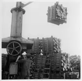 Vedlastning till lok pågår under Andra Världskriget.