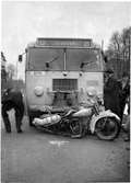 Statens Järnvägar, SJ buss 1224 i olycka med en motorcykel.
