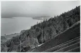 Utsikt från bergbana vid vattenkraftverket Walchensee.