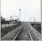 Järnvägsövergång vid Skogabyvägen på linjen mellan Veinge och Knäred.