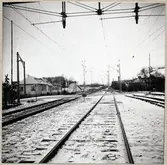 Järnvägsövergång vid bangården på Påarp station, på sträckan mellan Ramlösa Brunn och Mörarp.