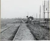 Järnvägsövergång med vaktkur vid Östra Strö på linjen mellan Skarhult och Hurva.