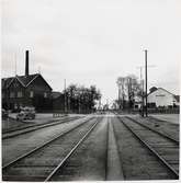 Järnvägsövergång vid bangården på Borrby station.
