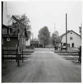 Järnvägsövergång vid bangården på Sibbhult station.