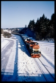 Godståg draget av två SJ T43 dieslellok, däribland, Statens Järnvägar, SJ T43 223.