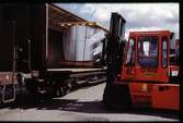 Lastning av godsvagn med gaffeltruck.