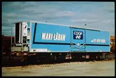 Statens Järnvägar, SJ Lgjs-vagn ,med SJ container 1430 904. Statens Järnvägar. Maxi-Lådan, Coop.