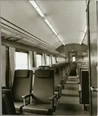 Interiör av en Trafikaktiebolaget Grängesberg - Oxelösunds Järnvägar, TGOJ personvagn.