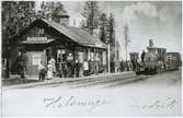 Malmtåg vid Polcirkeln station på Malmbanan. Statens Järnvägar, SJ Ga 159 