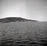 Vy från Blå Jungfrun. Klipphäll med vegetation.