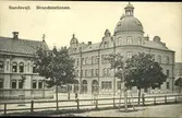 Vykort med motiv över brandstationen i Sundsvall.