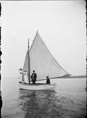 Kvinnor och män på en segelbåt, Östhammar, Uppland
