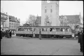 Aktieselskabet Oslo Sporveier, OS spårvagn på stortorget utanför Domkyrkan i Oslo.