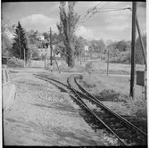 Järnvägsspår med växel vid Stocksund.