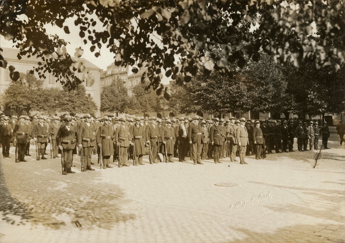 Axel A W Swinhufvud, Landstormens mobilisering 1914, uppställning på Artillerigården utanför Armémuseum.