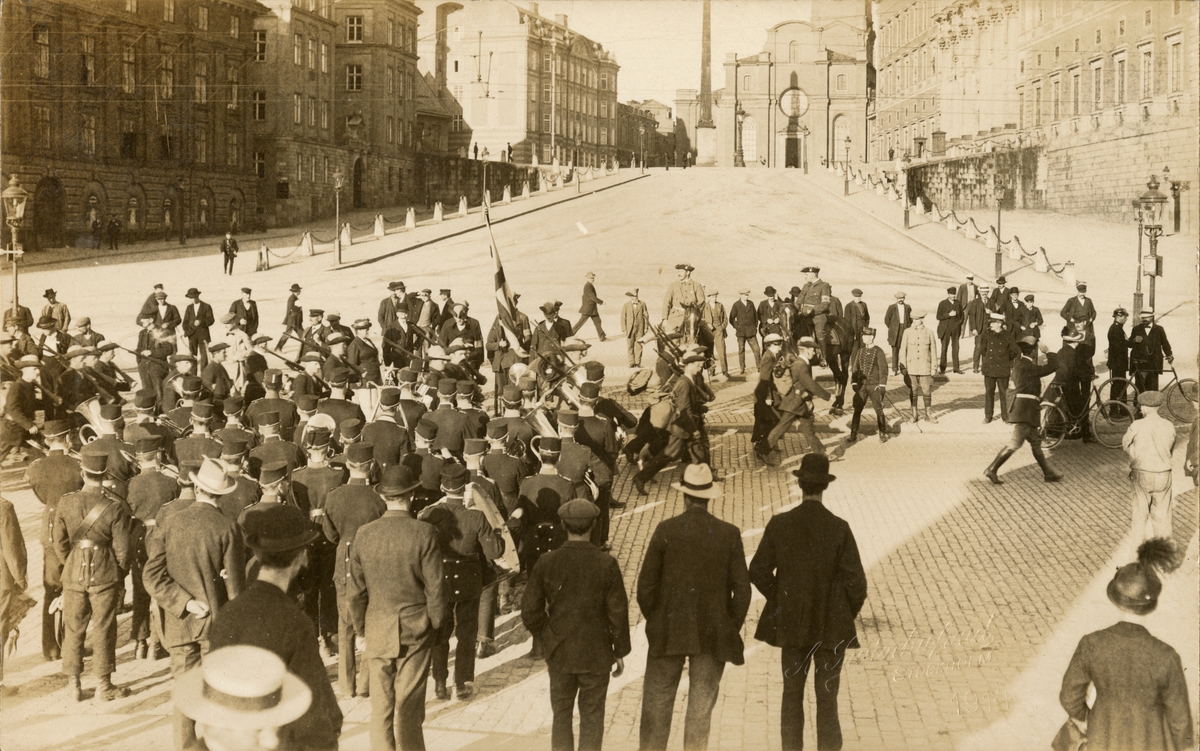 Axel A W Swinhufvud, Landstormens mobilisering 1914, marsch förbi Stockholm slott.