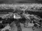 Flygfoto över Forsheda kyrka i Värnamo kommun, Jönköpings län. 1143/1963