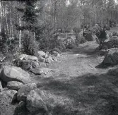 Väg kantad av stenar i Hökfors, primitiv väg skapad genom vältande av stenarna åt sidan.