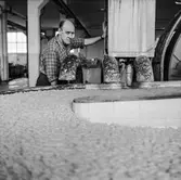 Man i arbete vid Holländeri PM 3 och 11 på pappersbruket Papyrus i Mölndal 6/5 1955.